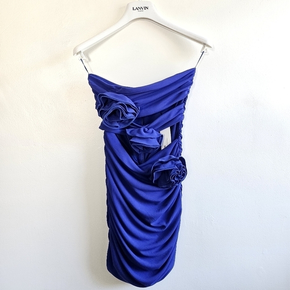 New Zara Floral Rosette Cut Out Bluish Mini Dress Blogger Favorite Small - Picture 12 of 17